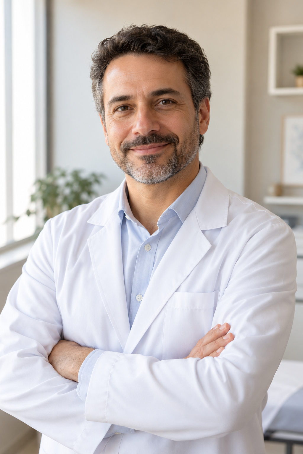 Retrato do Dr. Otávio Lacerda, de jaleco, no consultório